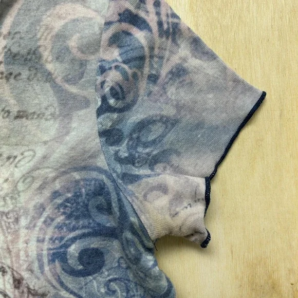 Y2K Xcit U.s.a. Shirt Womens Small Blue Scroll Script Rhinestone V Neck Top - Picture 5 of 9